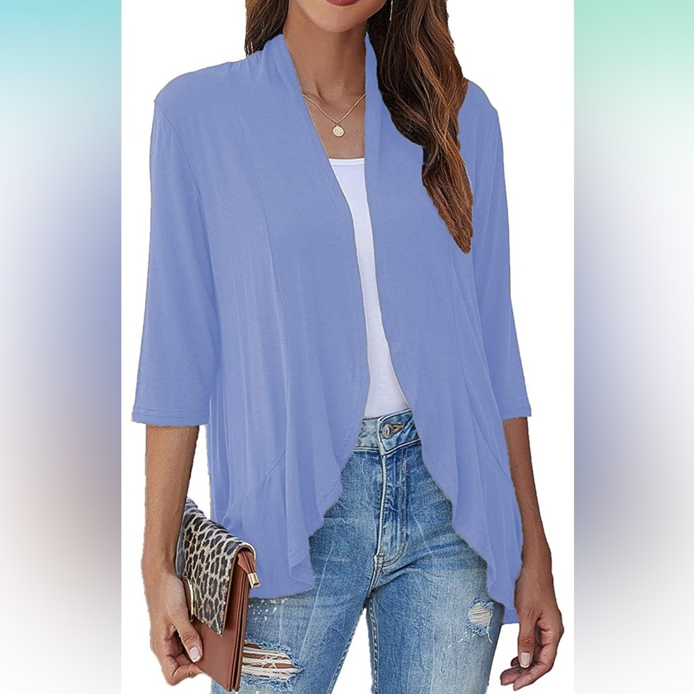 Women’s Plus Size Casual Lightweight Cardigan 3/4 Sleeve Blue